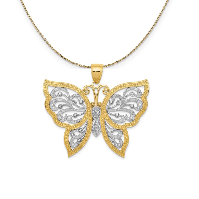 14k Yellow Gold Rhodium 42mm Filigree Butterfly Necklace - 20 Inch 2386$